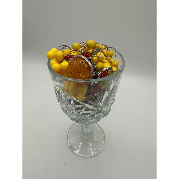 Vintage Libbey Hobstar Goblet Mystery Jar Yellow Jewelry - Picture 3 of 5